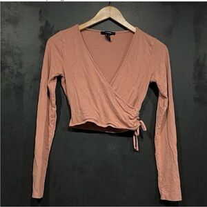 Forever 21 Pink Long Sleeve Wrap Blouse Size Medium
